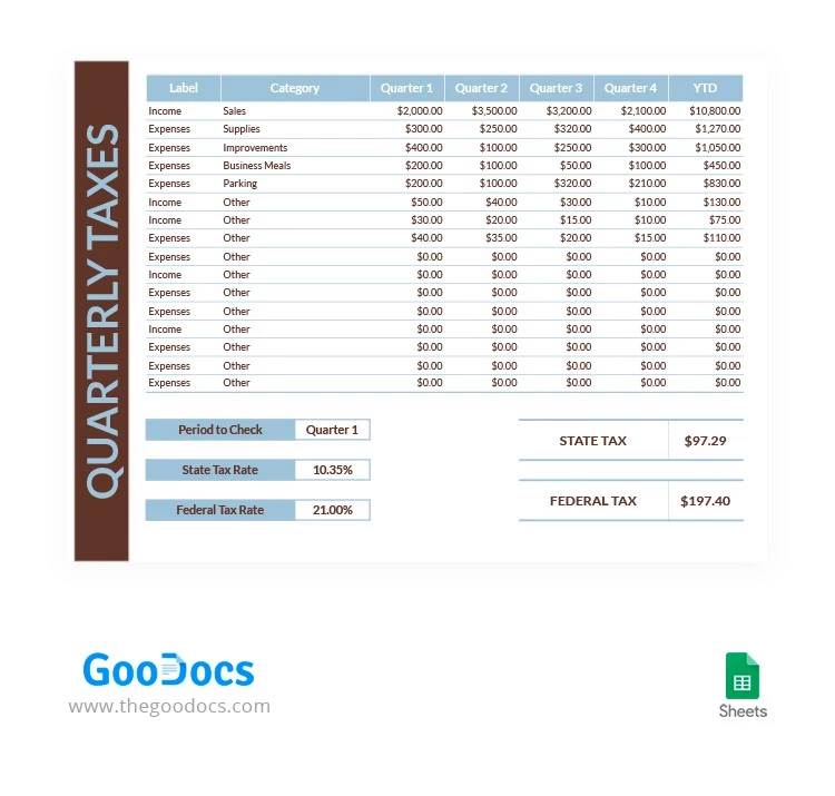 Simple Quarterly Estimated Tax Sheet - free Google Docs Template - 10063884