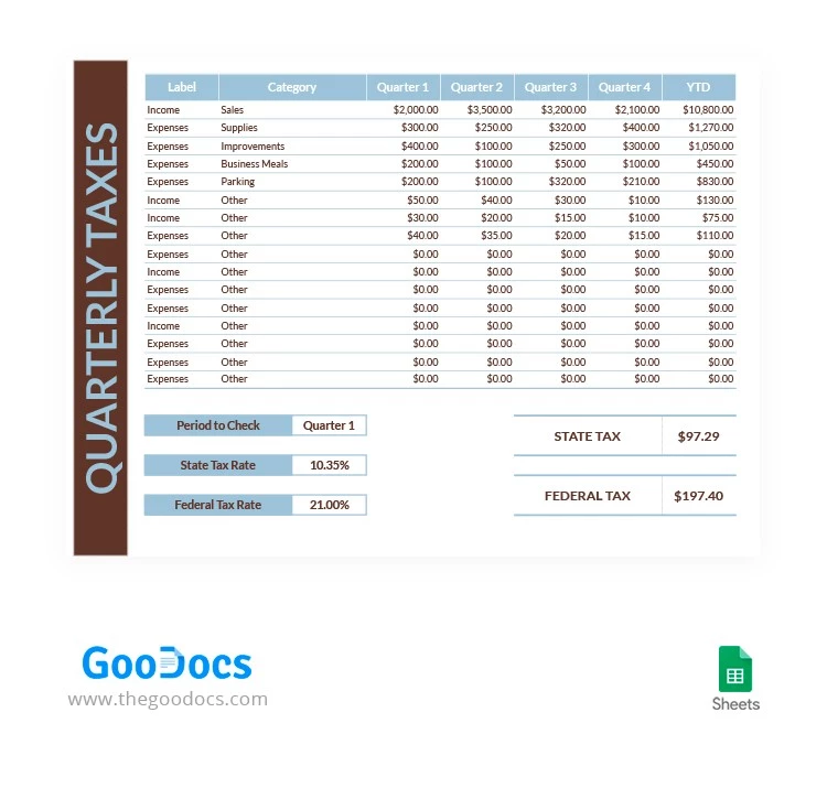 Feuille d'estimation fiscale trimestrielle simple - free Google Docs Template - 10063884