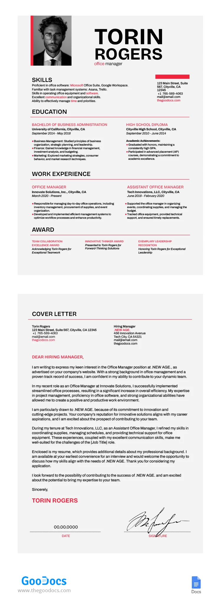 Professional Resume Cover Letter - free Google Docs Template - 10067950
