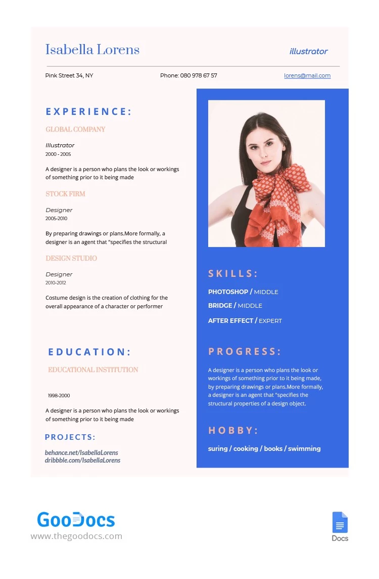 CV Illustrator simple - free Google Docs Template - 10062271