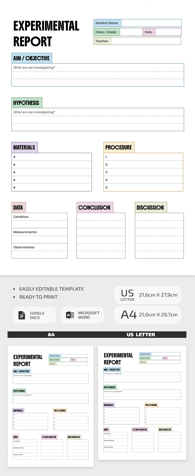 Preview of Simple Science Lab Report Template for Google Docs and Microsoft Word