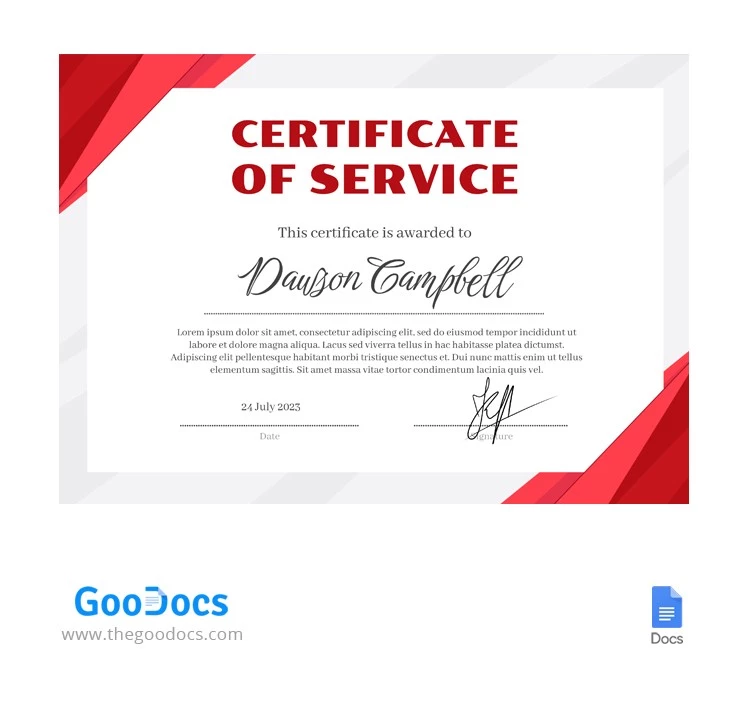 Certificats de service simples - free Google Docs Template - 10065268
