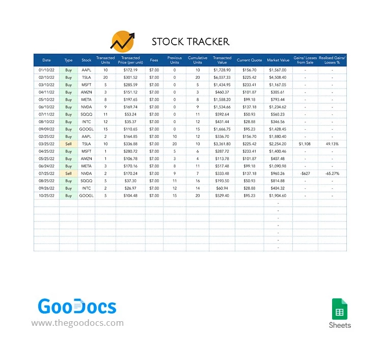 Simple Stock Tracker - free Google Docs Template - 10064846