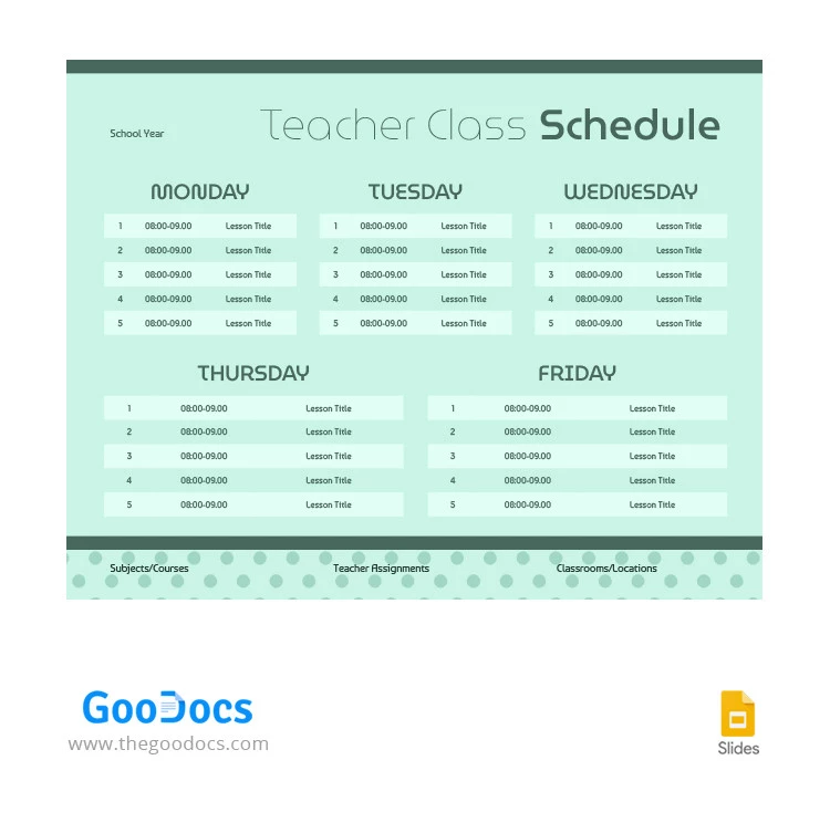 Simple Teacher Class Schedule - free Google Docs Template - 10066337