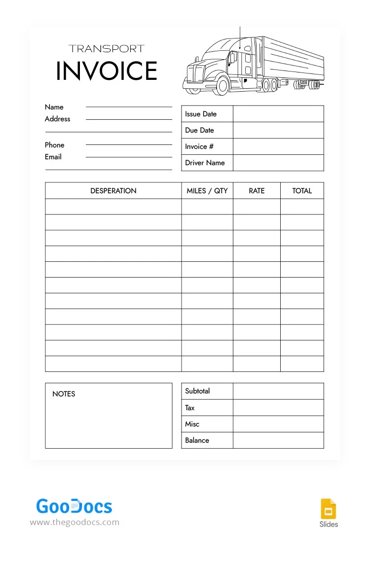 Facture de transport simple - free Google Docs Template - 10065776