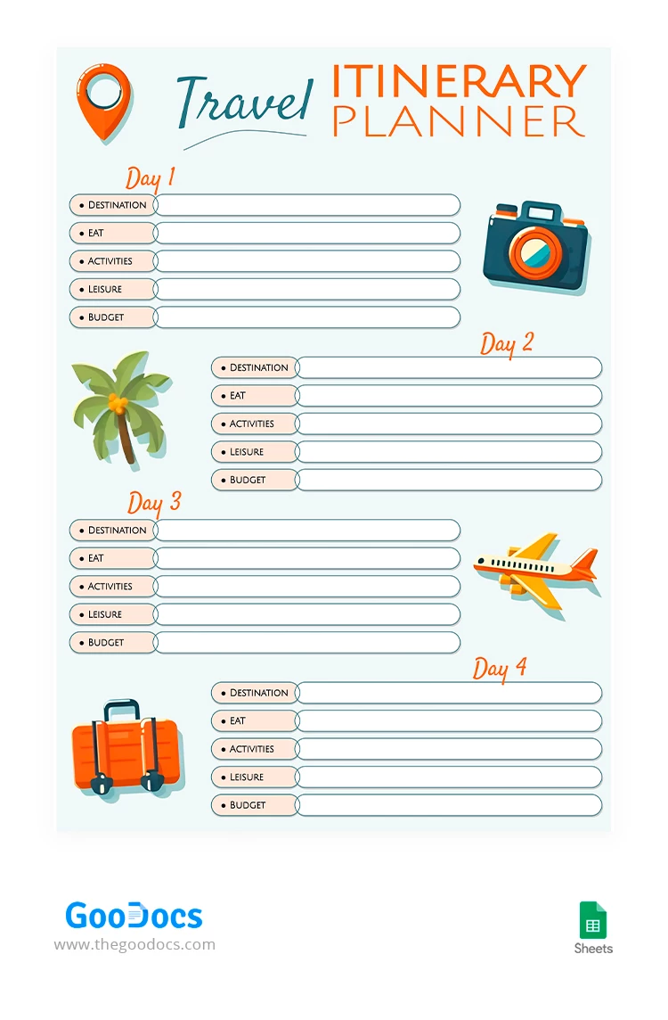 Illustrated Travel Itinerary - free Google Docs Template - 10068481
