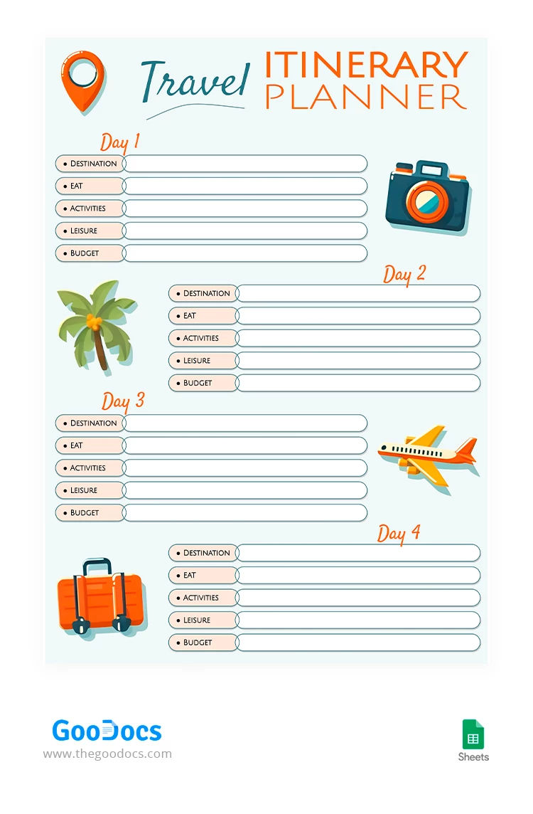 Itinerário de viagem ilustrado - free Google Docs Template - 10068481