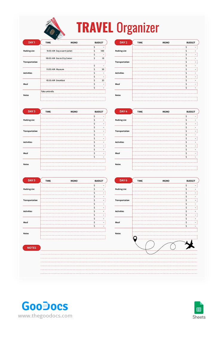 Simple Travel Itinerary - free Google Docs Template - 10068460
