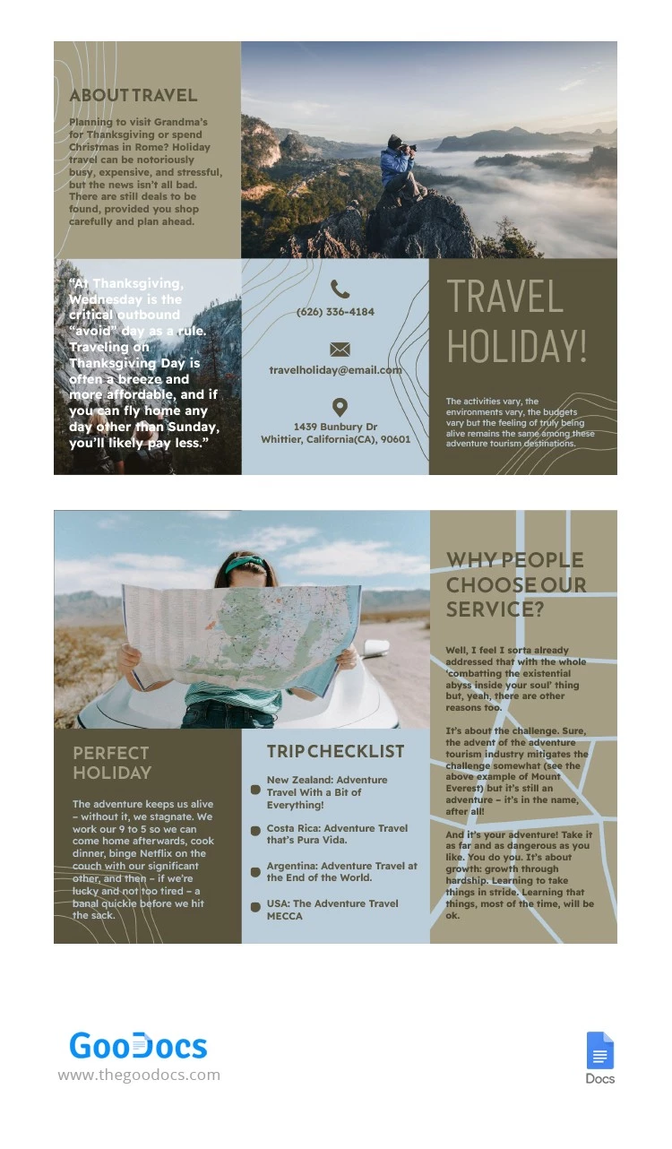 Semplice brochure pieghevole di viaggio - free Google Docs Template - 10064996