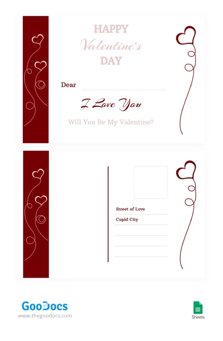Semplice cartolina di San Valentino - free Google Docs Template - 10063426