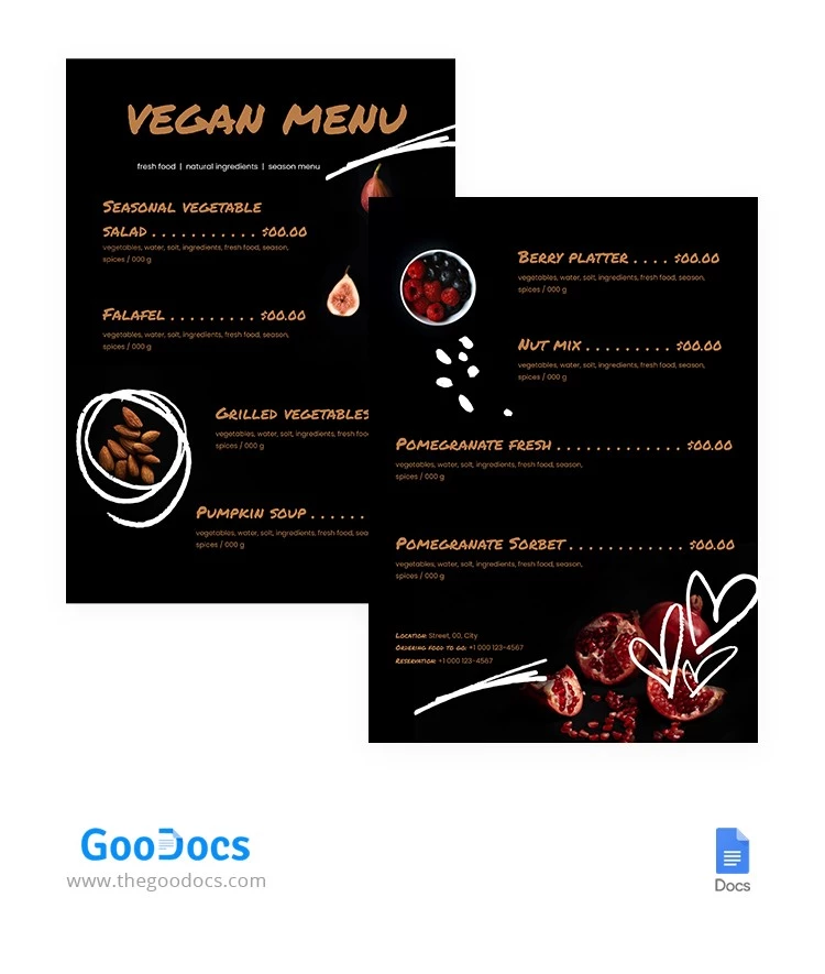 简单的素食菜单 - free Google Docs Template - 10062345