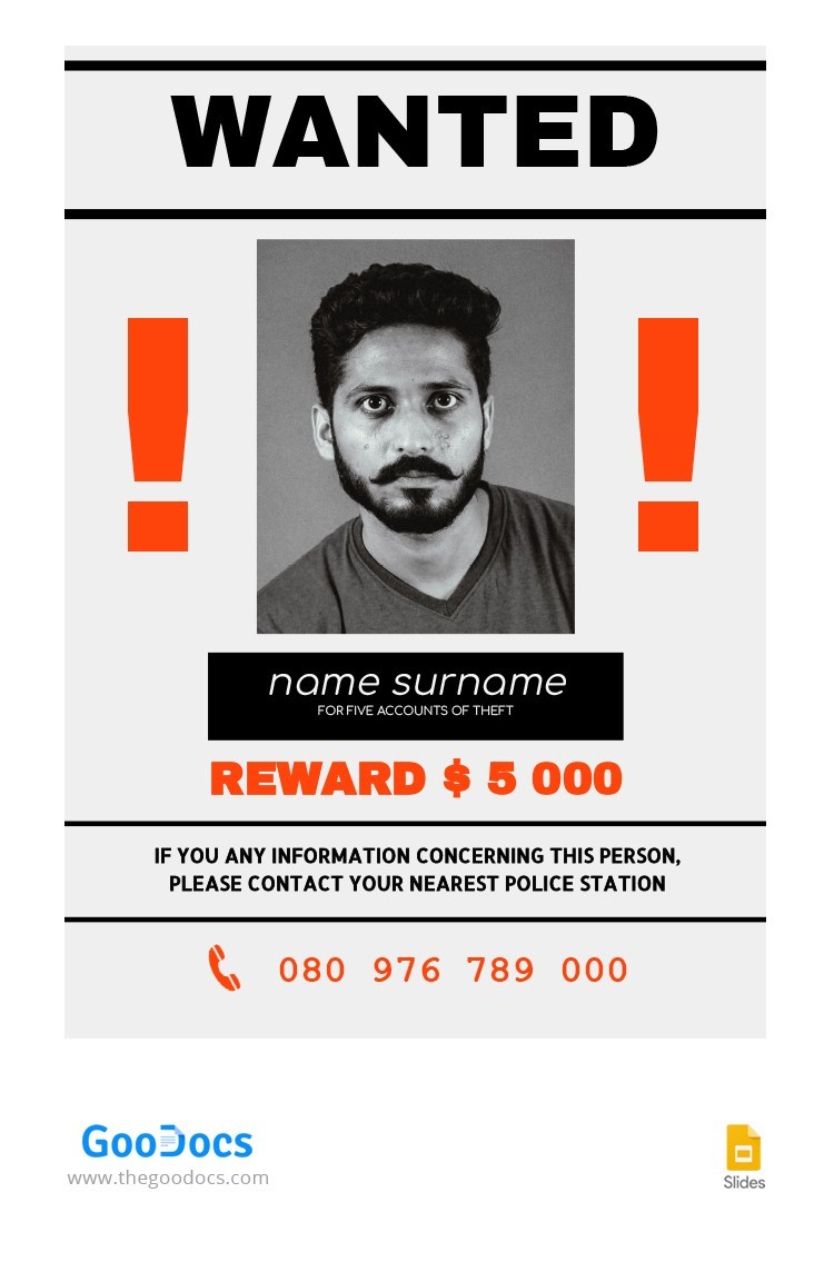 Simple Wanted Poster Template In Google Slides
