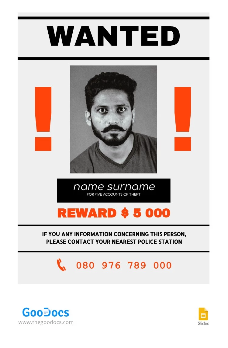 Simple Wanted Poster - free Google Docs Template - 10064257
