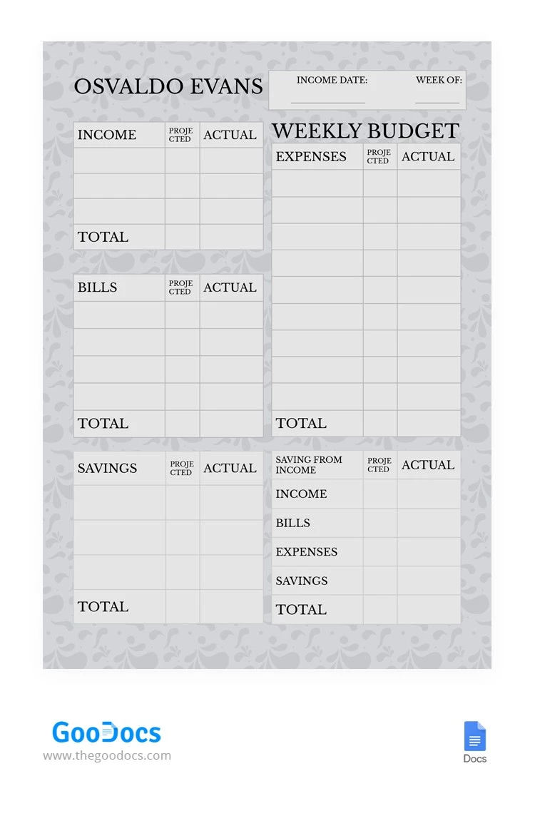 Simple Weekly Budget - free Google Docs Template - 10062237
