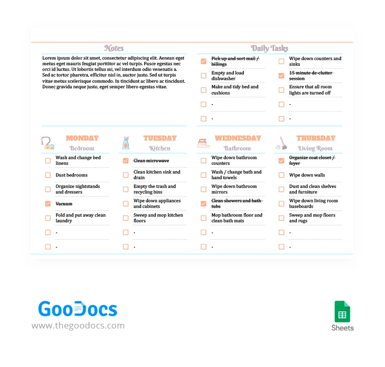 Simple Weekly Cleaning Checklist - free Google Docs Template - 10062490