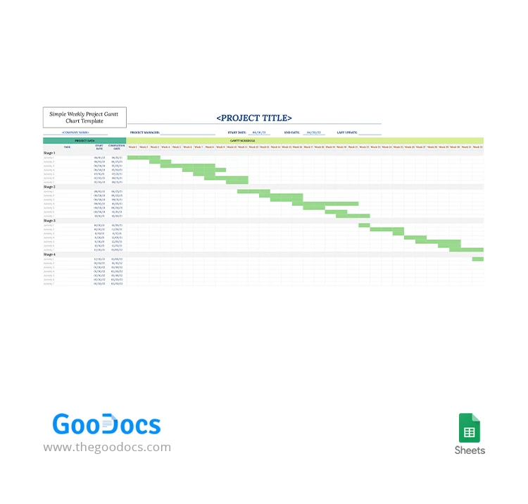 Simple Diagramme de Gantt hebdomadaire du projet - free Google Docs Template - 10063033