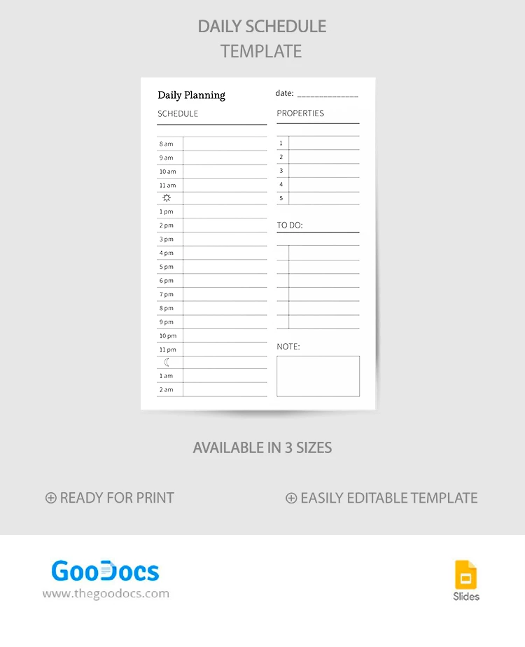 Planning journalier en blanc - free Google Docs Template - 10068670