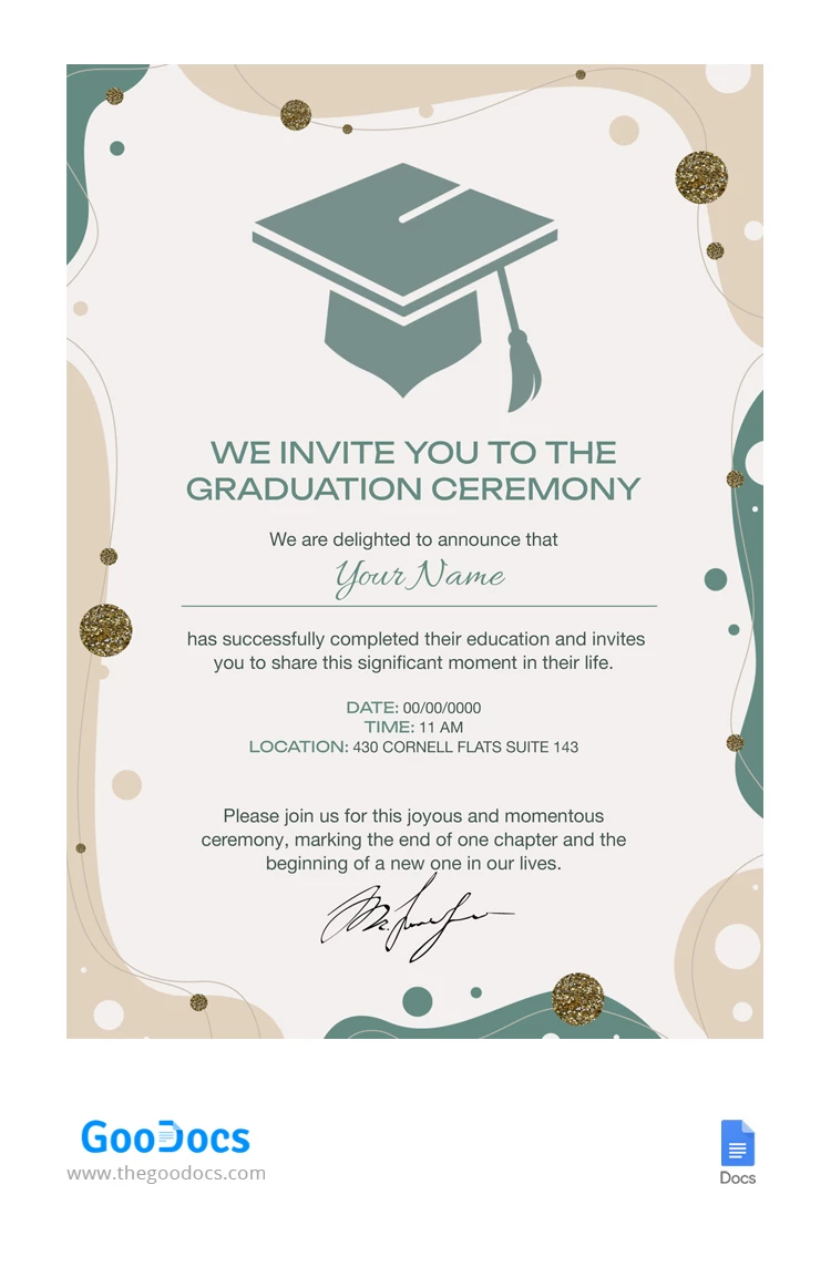 Simple Glitter Graduation Invitation - free Google Docs Template - 10067270