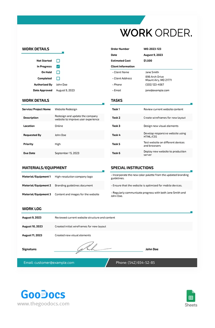 Orden de trabajo simple - free Google Docs Template - 10067140