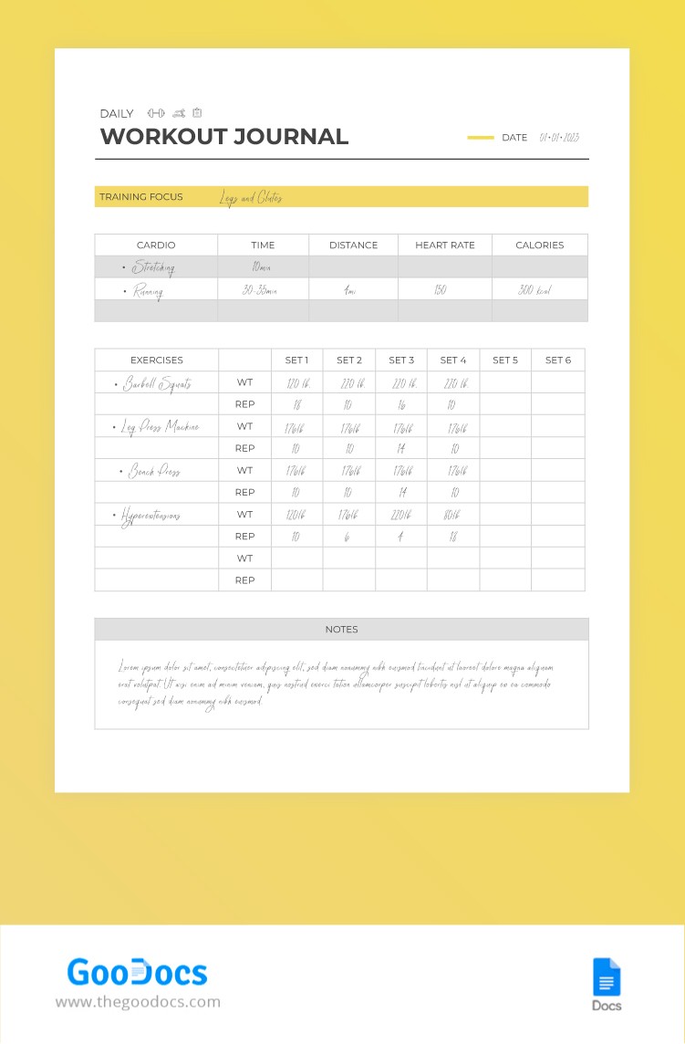 Simple Workout Journal Template In Google Docs