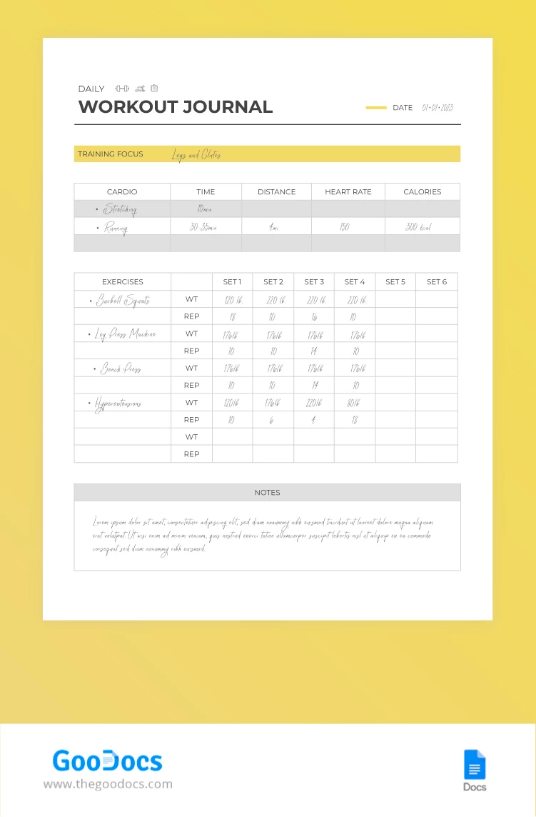Simple Workout Journal - free Google Docs Template - 10066556