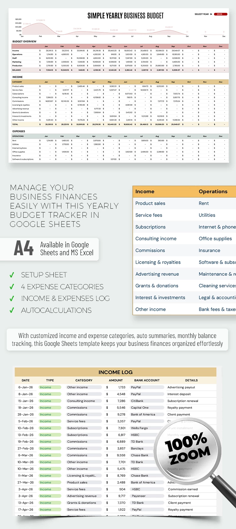 Simple Yearly Business Budget Template to Track Income and Expenses - free Google Docs Template - 10072144