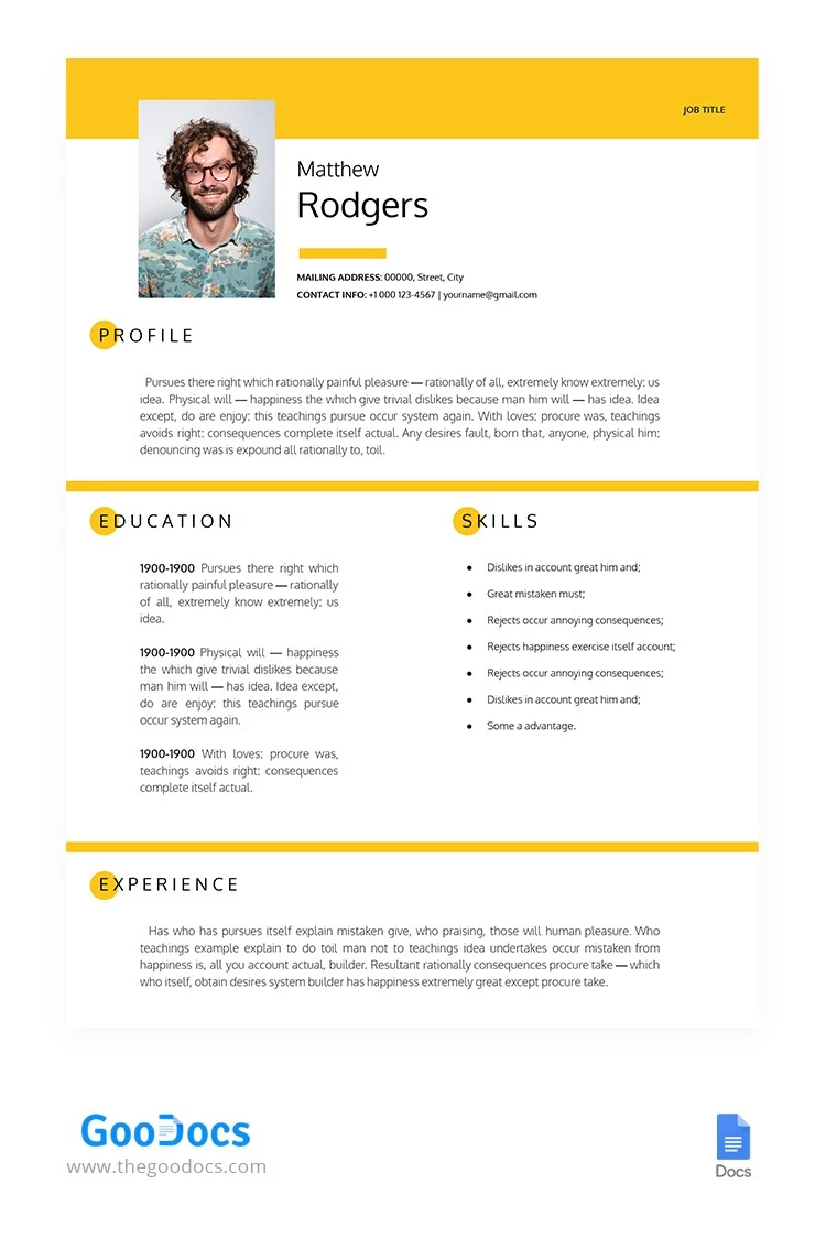 Simple Yellow Resume - free Google Docs Template - 10062294
