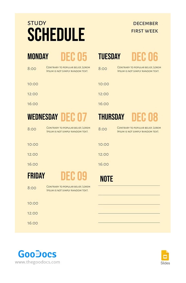Simple Yellowish Study Schedule - free Google Docs Template - 10065130