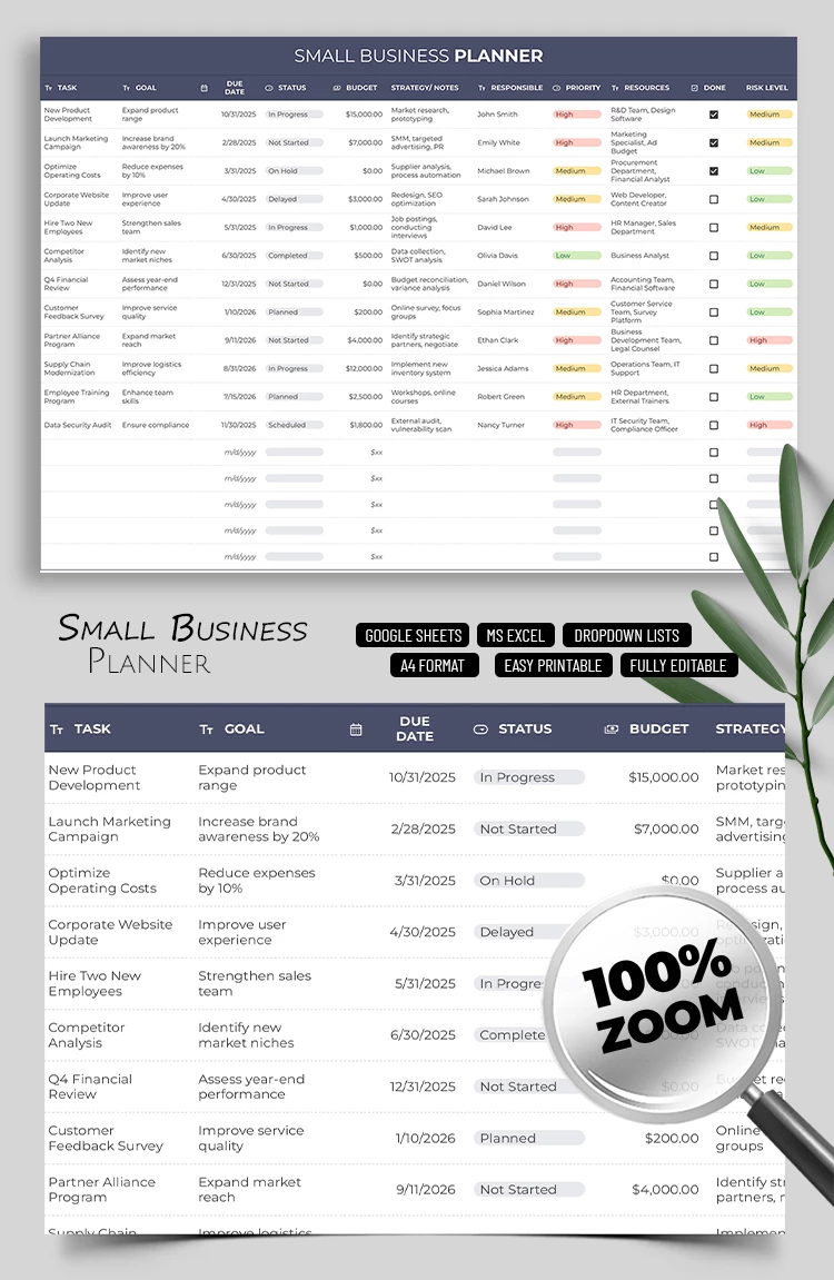 Small Business Planner Template - free Google Docs Template - 10072085