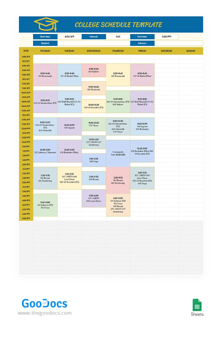 Smart College Schedule - free Google Docs Template - 10063672