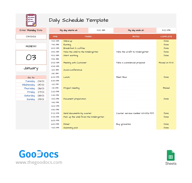 Intelligenter Tagesplan - free Google Docs Template - 10063094