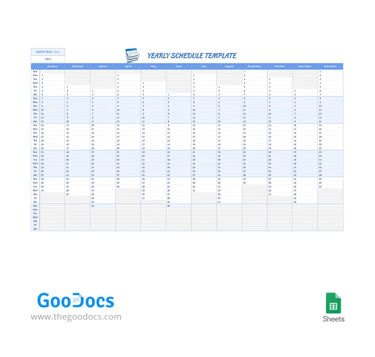 Smart Yearly Schedule - free Google Docs Template - 10063673