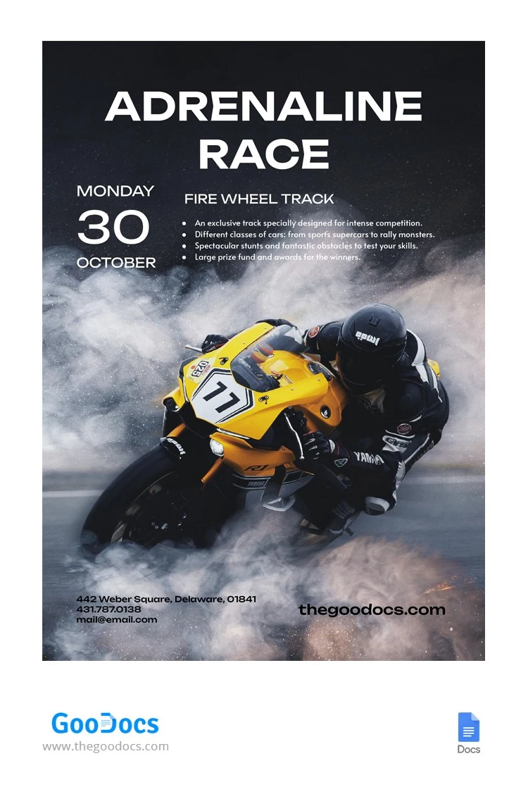 Folheto de corrida com adrenalina esfumaçada - free Google Docs Template - 10065931