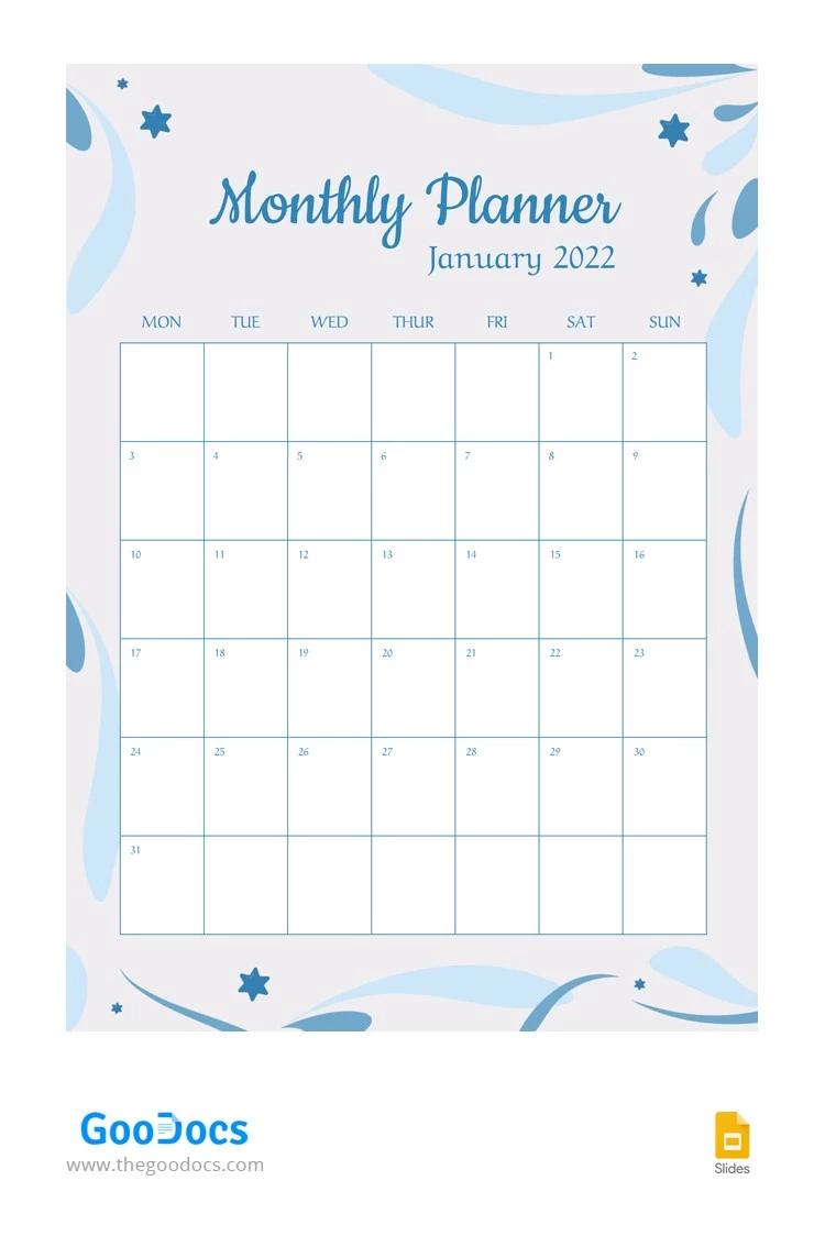 Snow Monthly Planner - free Google Docs Template - 10062876