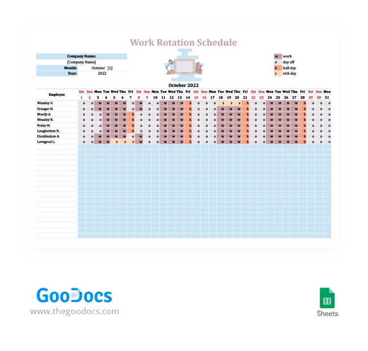 Soft Colors Work Rotation Schedule - free Google Docs Template - 10062268