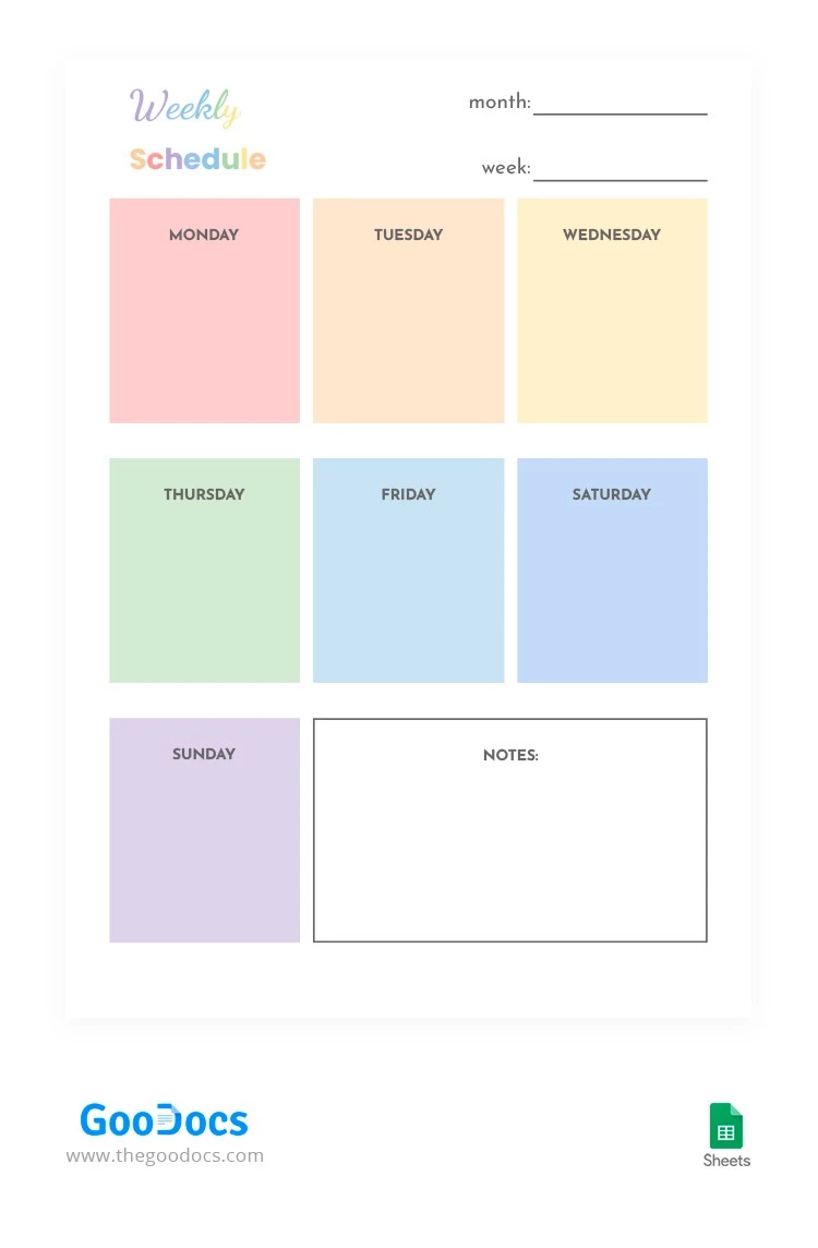 Soft Rainbow Colors Schedule - free Google Docs Template - 10063584
