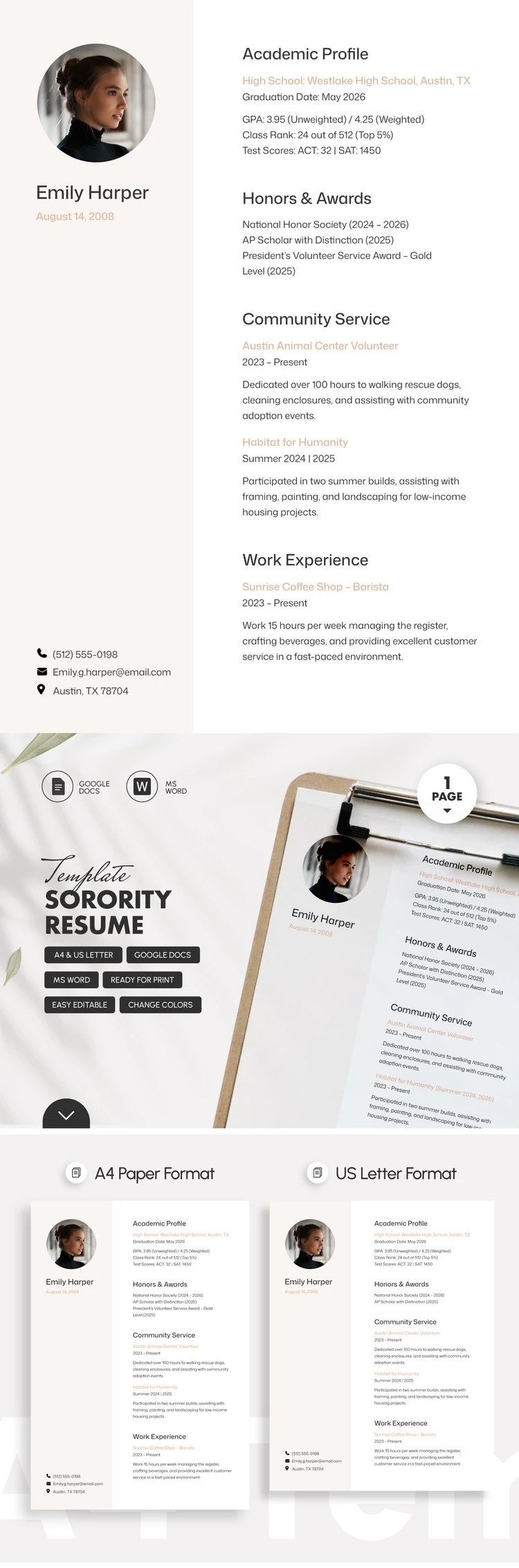 Preview of Sorority Resume Template for Google Docs and Microsoft Word