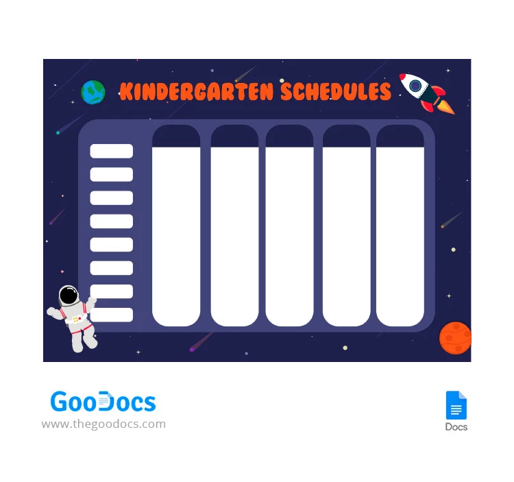 Space Kindergarten Class Schedule - free Google Docs Template - 10065614