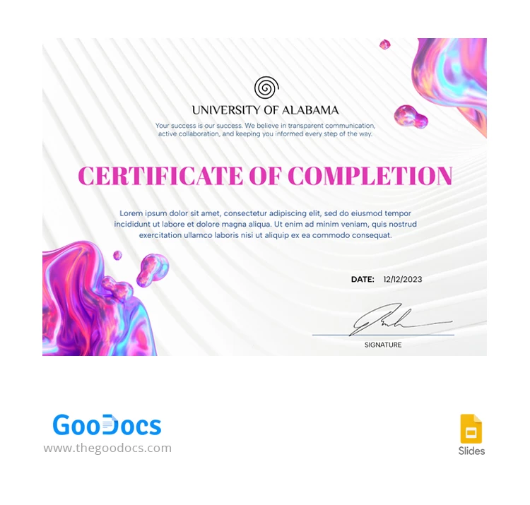 Splash Certificate of Completion - free Google Docs Template - 10067117