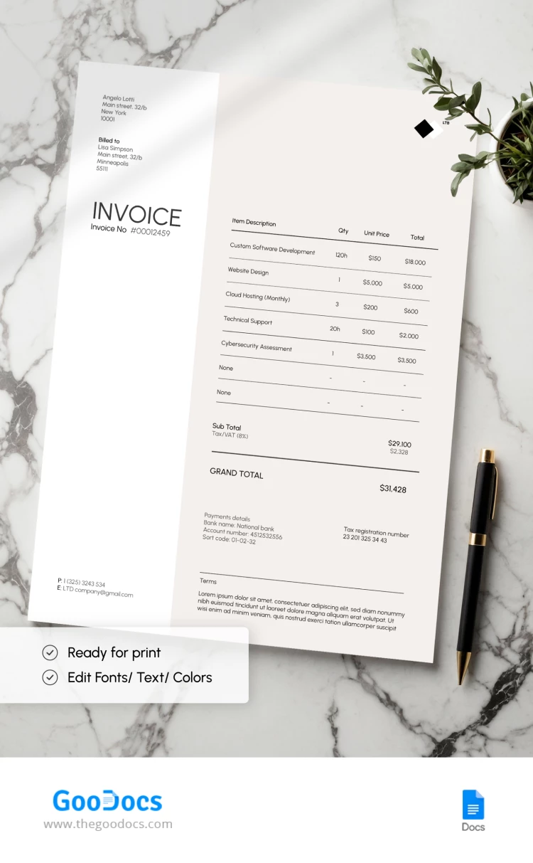 Standard Invoice - free Google Docs Template - 10068805