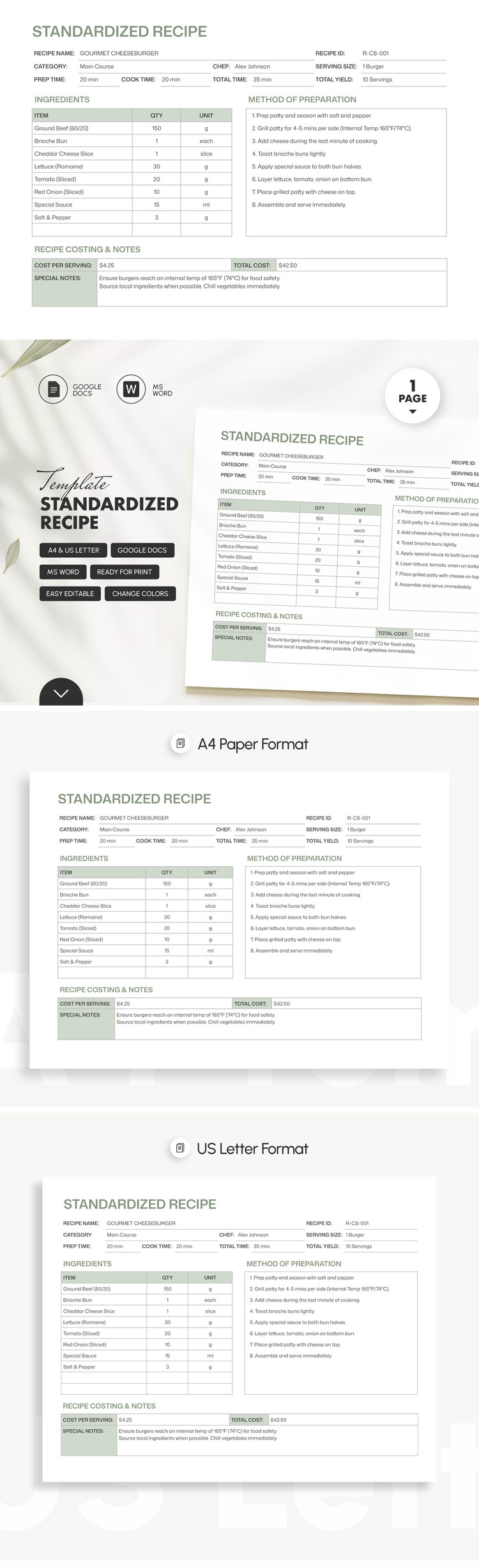 Standardizing Recipes Free Vorlage für standardisierte Rezepte Vorlage in Google Docs and ...