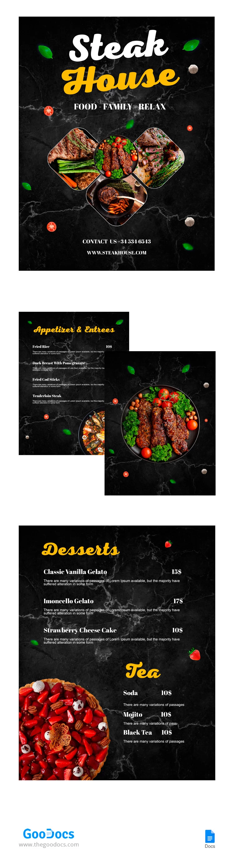 Steakhaus Speisekarte - free Google Docs Template - 10065320