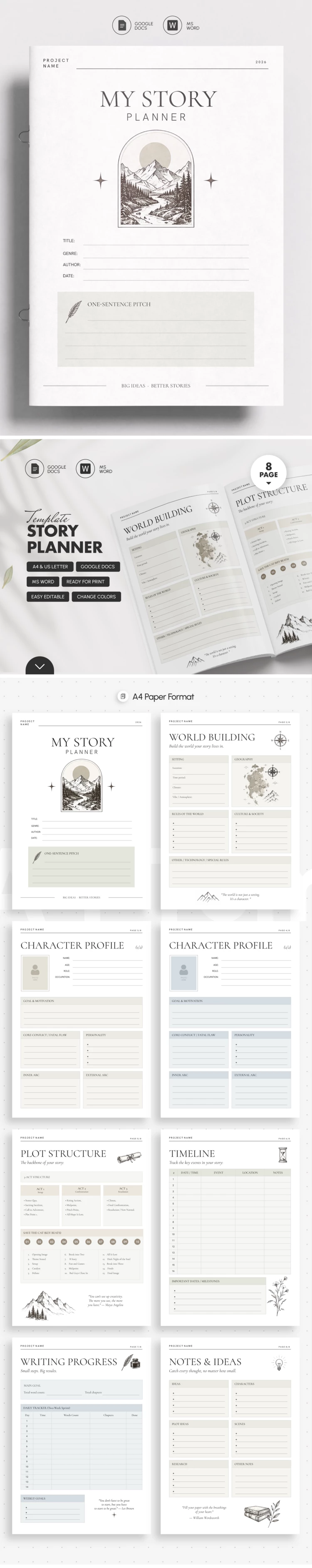 Preview of Story Planner Template for Google Docs and Microsoft Word