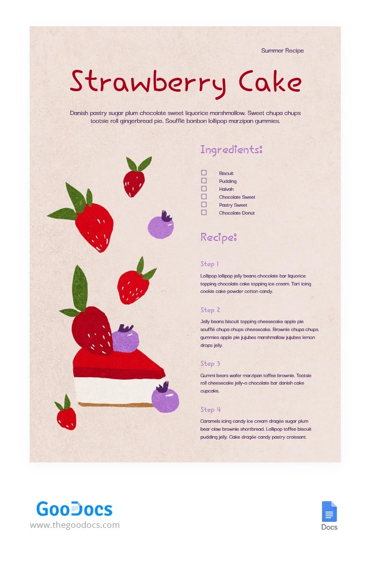 Recette de gâteau à la fraise - free Google Docs Template - 10064005