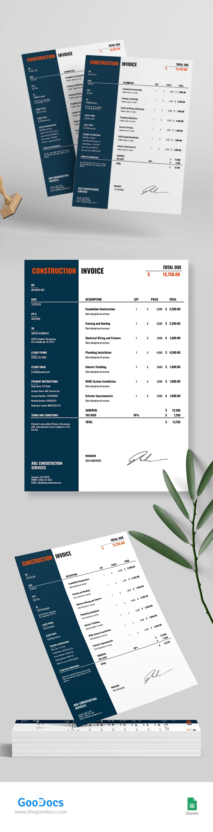 Facture de construction rigoureuse - free Google Docs Template - 10068082