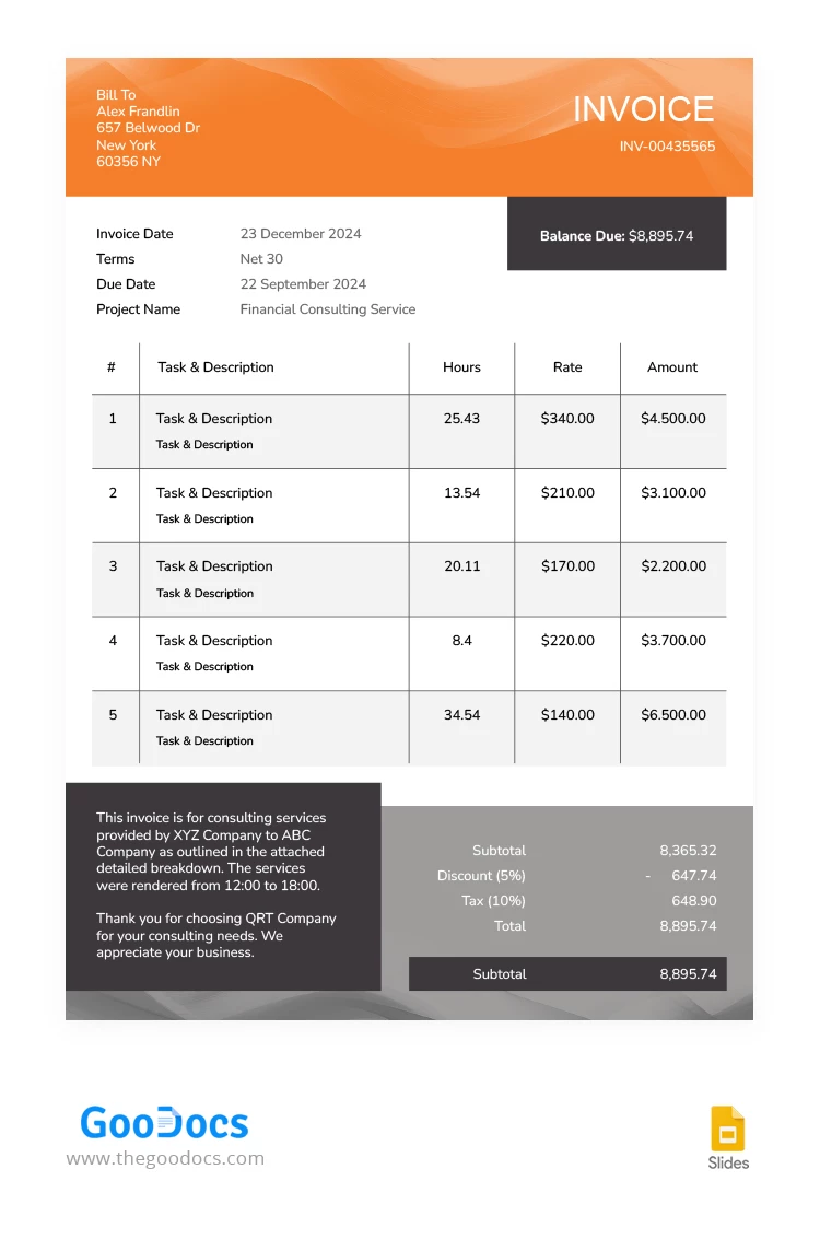 Facture de consultation stricte - free Google Docs Template - 10067707