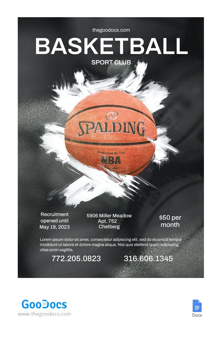 Flyer strict de basketball en graphite. - free Google Docs Template - 10065272