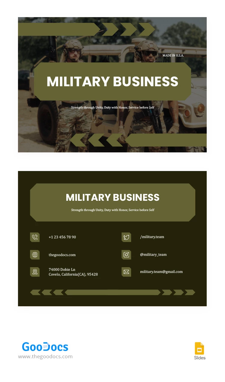 Strenge militärische Visitkarte - free Google Docs Template - 10065609