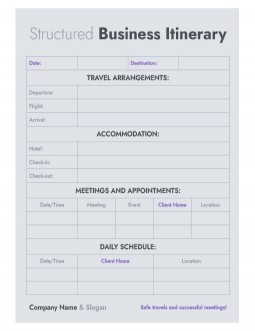Business Travel Itinerary Template