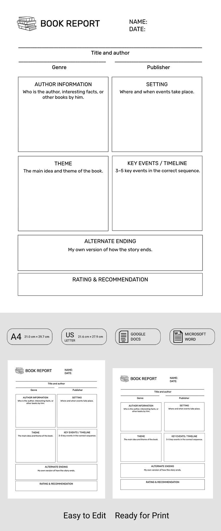 Student-Friendly Book Report Template - free Google Docs Template - 10072242